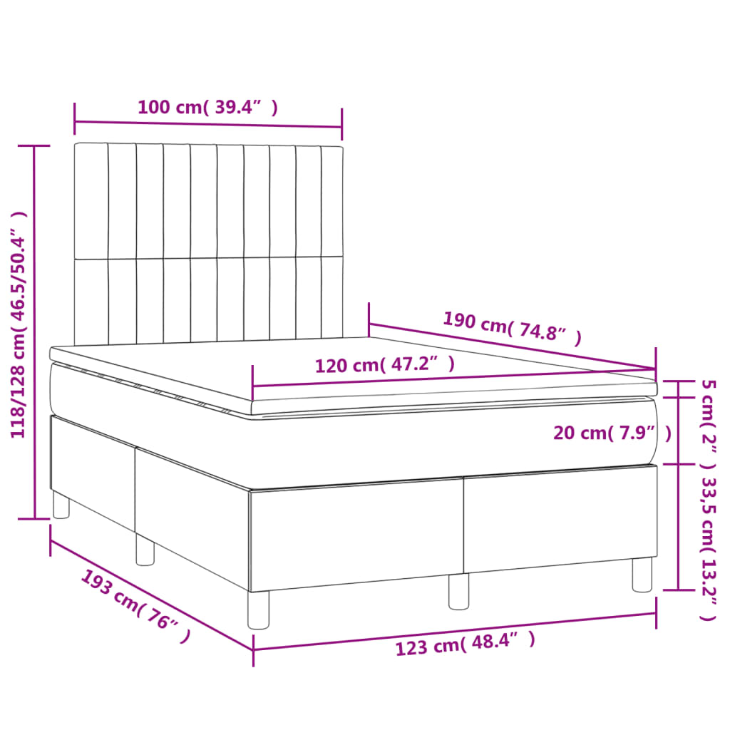 Boxspring met matras en LED fluweel roze 120x190 cm is nu te koop bij PeponiXL, paradijselijk wonen!