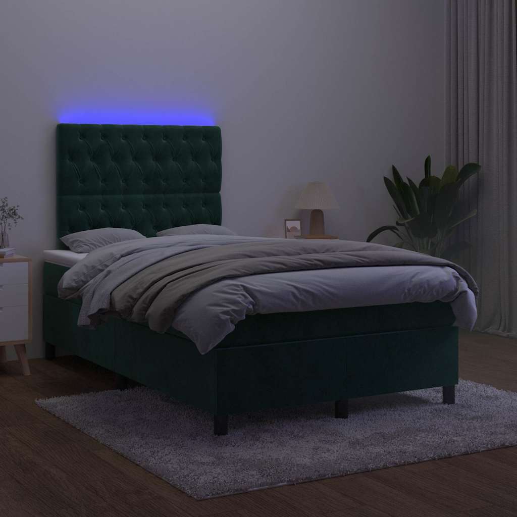 Boxspring met matras en LED fluweel donkergroen 120x190 cm is nu te koop bij PeponiXL, paradijselijk wonen!