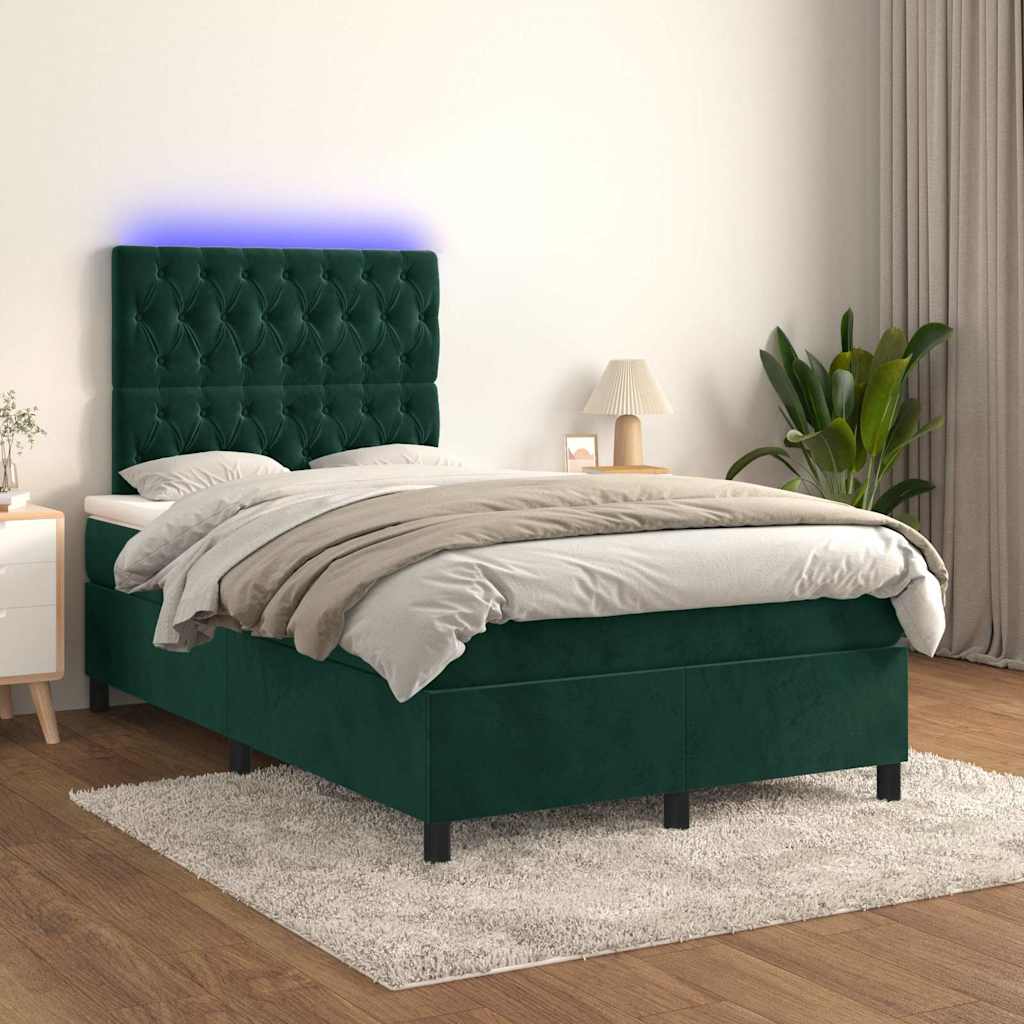 Boxspring met matras en LED fluweel donkergroen 120x190 cm is nu te koop bij PeponiXL, paradijselijk wonen!