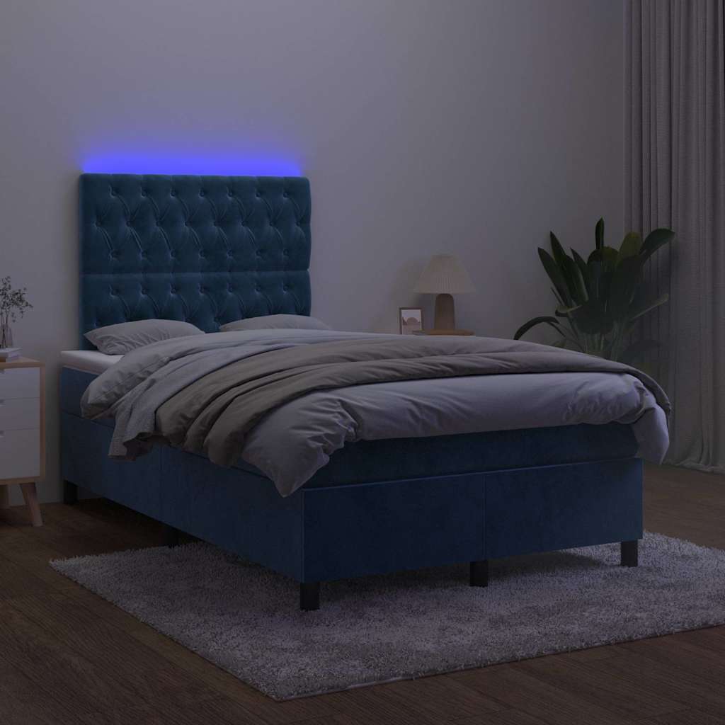 Boxspring met matras en LED fluweel donkerblauw 120x190 cm is nu te koop bij PeponiXL, paradijselijk wonen!