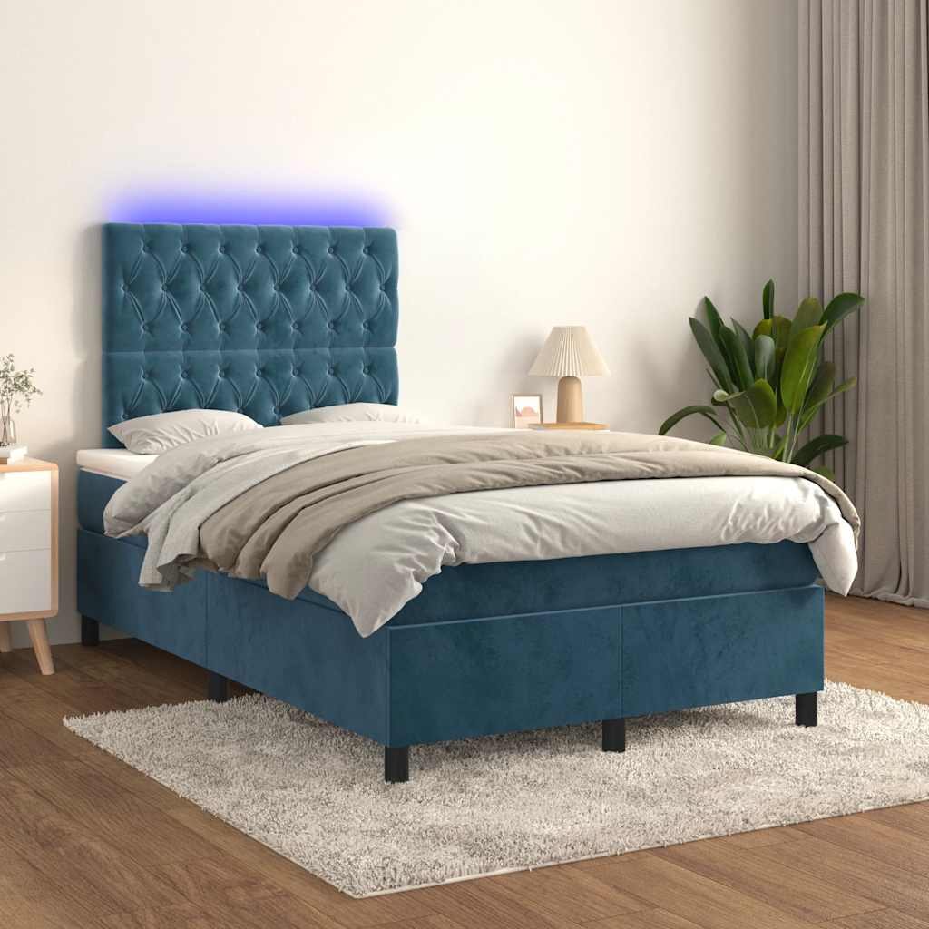 Boxspring met matras en LED fluweel donkerblauw 120x190 cm is nu te koop bij PeponiXL, paradijselijk wonen!