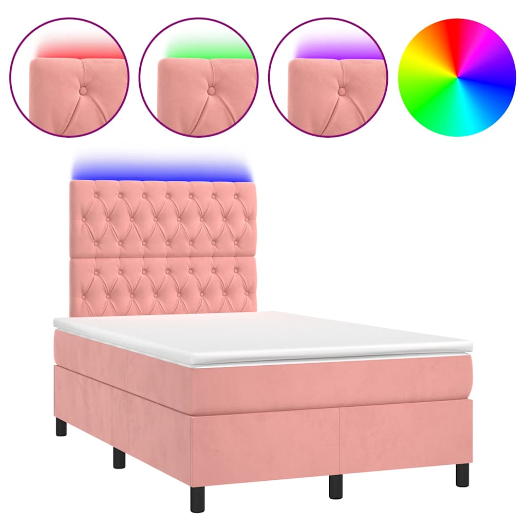 Boxspring met matras en LED fluweel roze 120x190 cm is nu te koop bij PeponiXL, paradijselijk wonen!
