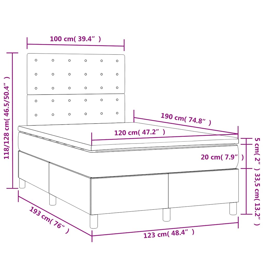 Boxspring met matras en LED fluweel donkerblauw 120x190 cm is nu te koop bij PeponiXL, paradijselijk wonen!