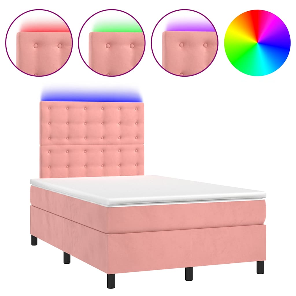 Boxspring met matras en LED fluweel roze 120x190 cm is nu te koop bij PeponiXL, paradijselijk wonen!