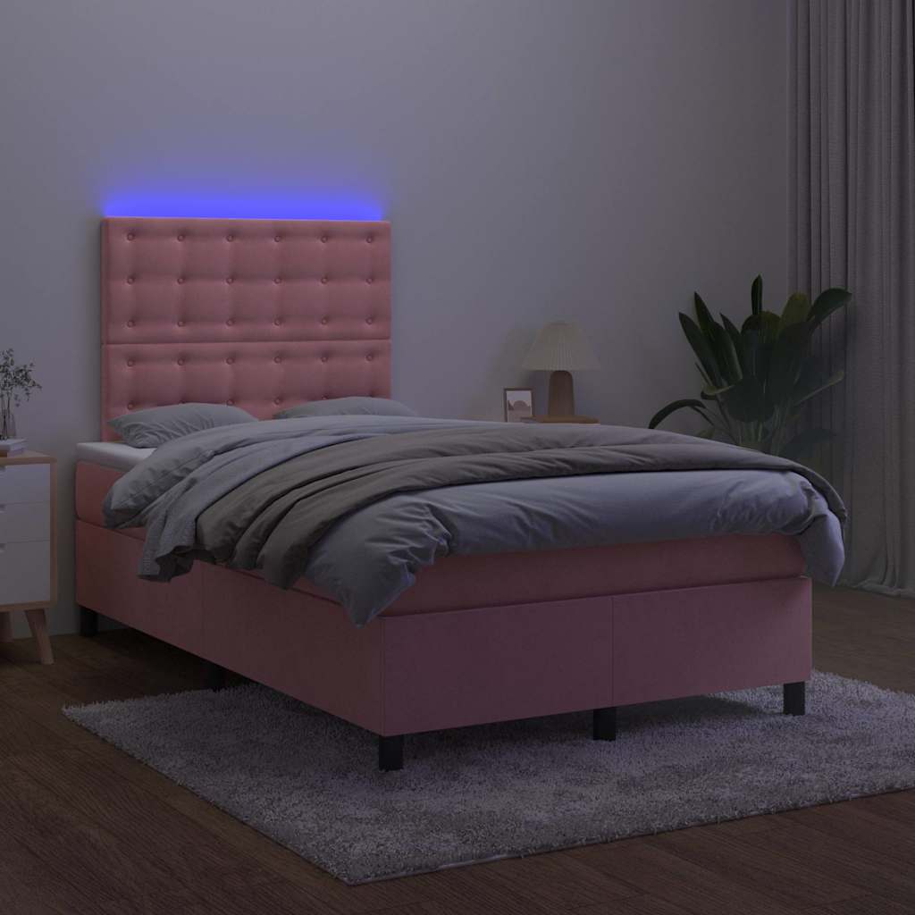 Boxspring met matras en LED fluweel roze 120x190 cm is nu te koop bij PeponiXL, paradijselijk wonen!