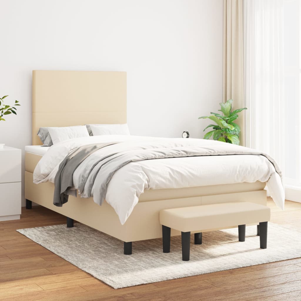 Boxspring met matras stof crèmekleurig 120x190 cm is nu te koop bij PeponiXL, paradijselijk wonen!