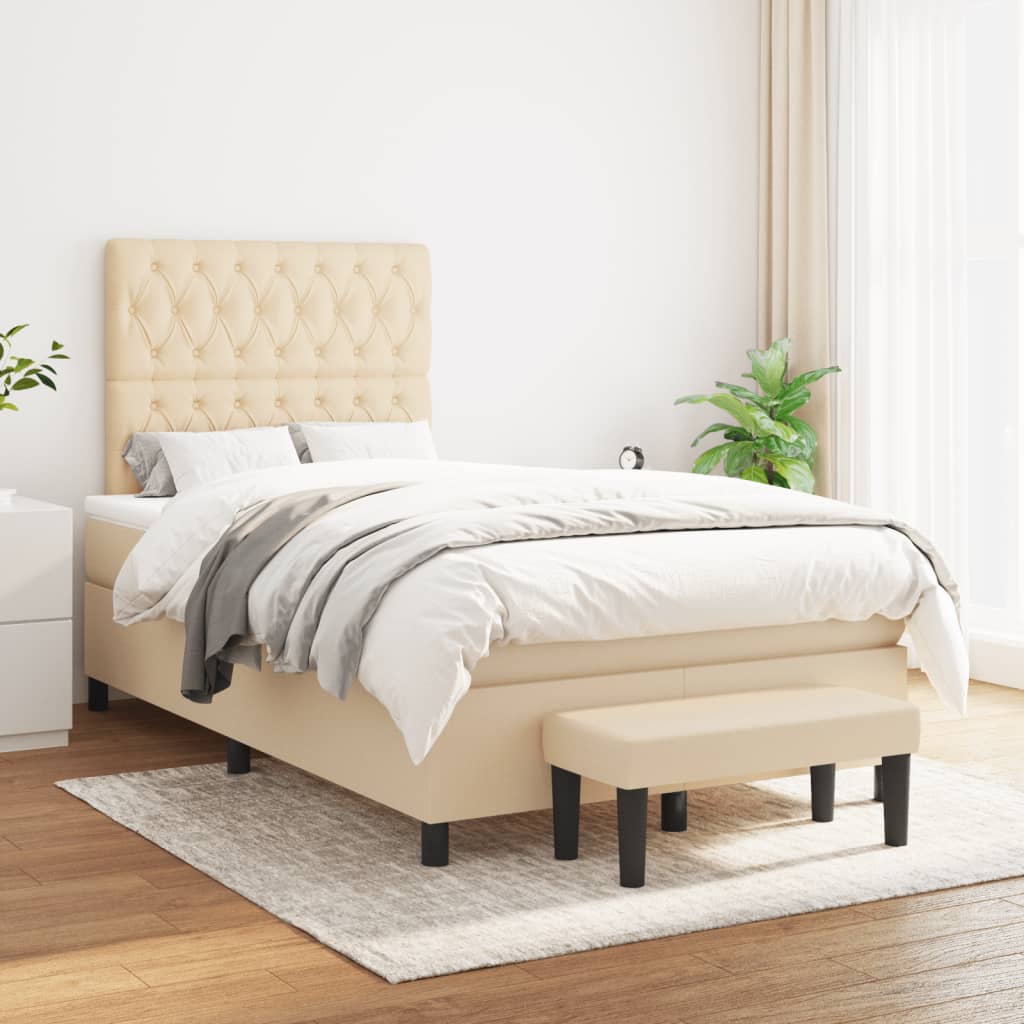 Boxspring met matras stof crèmekleurig 120x190 cm is nu te koop bij PeponiXL, paradijselijk wonen!