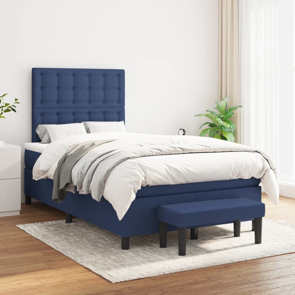 Boxspring met matras stof blauw 120x190 cm is nu te koop bij PeponiXL, paradijselijk wonen!