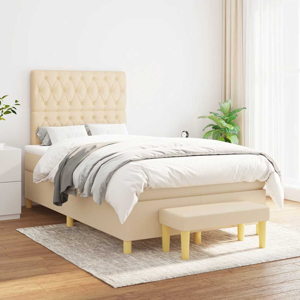 Boxspring met matras stof crèmekleurig 120x190 cm is nu te koop bij PeponiXL, paradijselijk wonen!