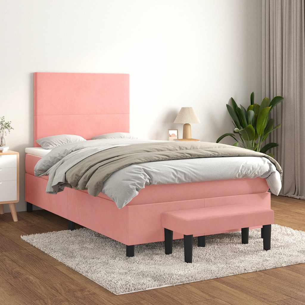 Boxspring met matras fluweel roze 120x190 cm is nu te koop bij PeponiXL, paradijselijk wonen!
