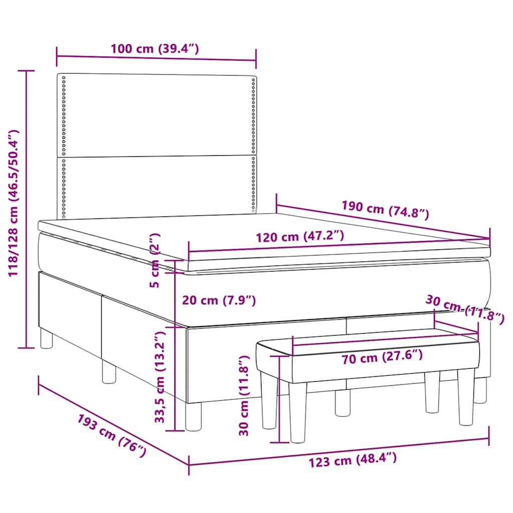 Boxspring met matras fluweel lichtgrijs 120x190 cm is nu te koop bij PeponiXL, paradijselijk wonen!
