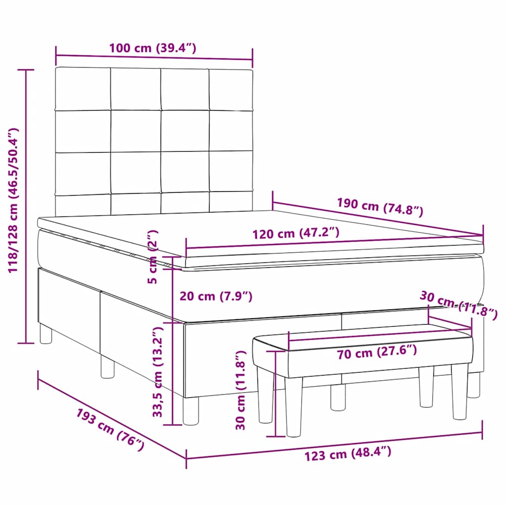 Boxspring met matras fluweel lichtgrijs 120x190 cm is nu te koop bij PeponiXL, paradijselijk wonen!