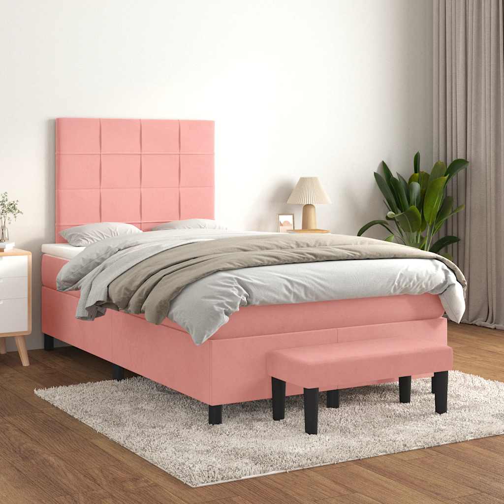 Boxspring met matras fluweel roze 120x190 cm is nu te koop bij PeponiXL, paradijselijk wonen!