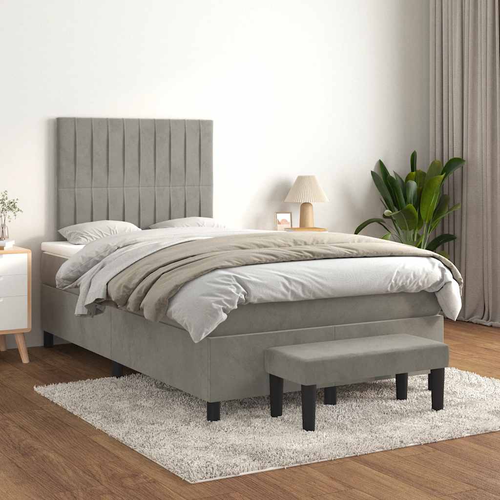 Boxspring met matras fluweel lichtgrijs 120x190 cm is nu te koop bij PeponiXL, paradijselijk wonen!
