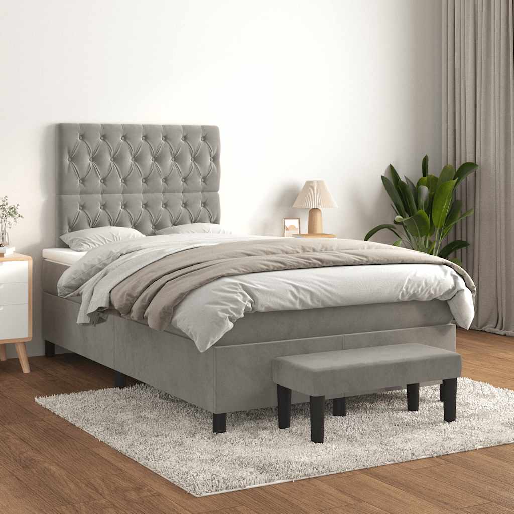 Boxspring met matras fluweel lichtgrijs 120x190 cm is nu te koop bij PeponiXL, paradijselijk wonen!