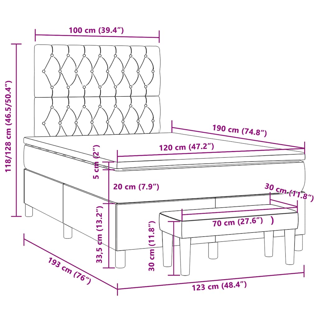 Boxspring met matras fluweel lichtgrijs 120x190 cm is nu te koop bij PeponiXL, paradijselijk wonen!