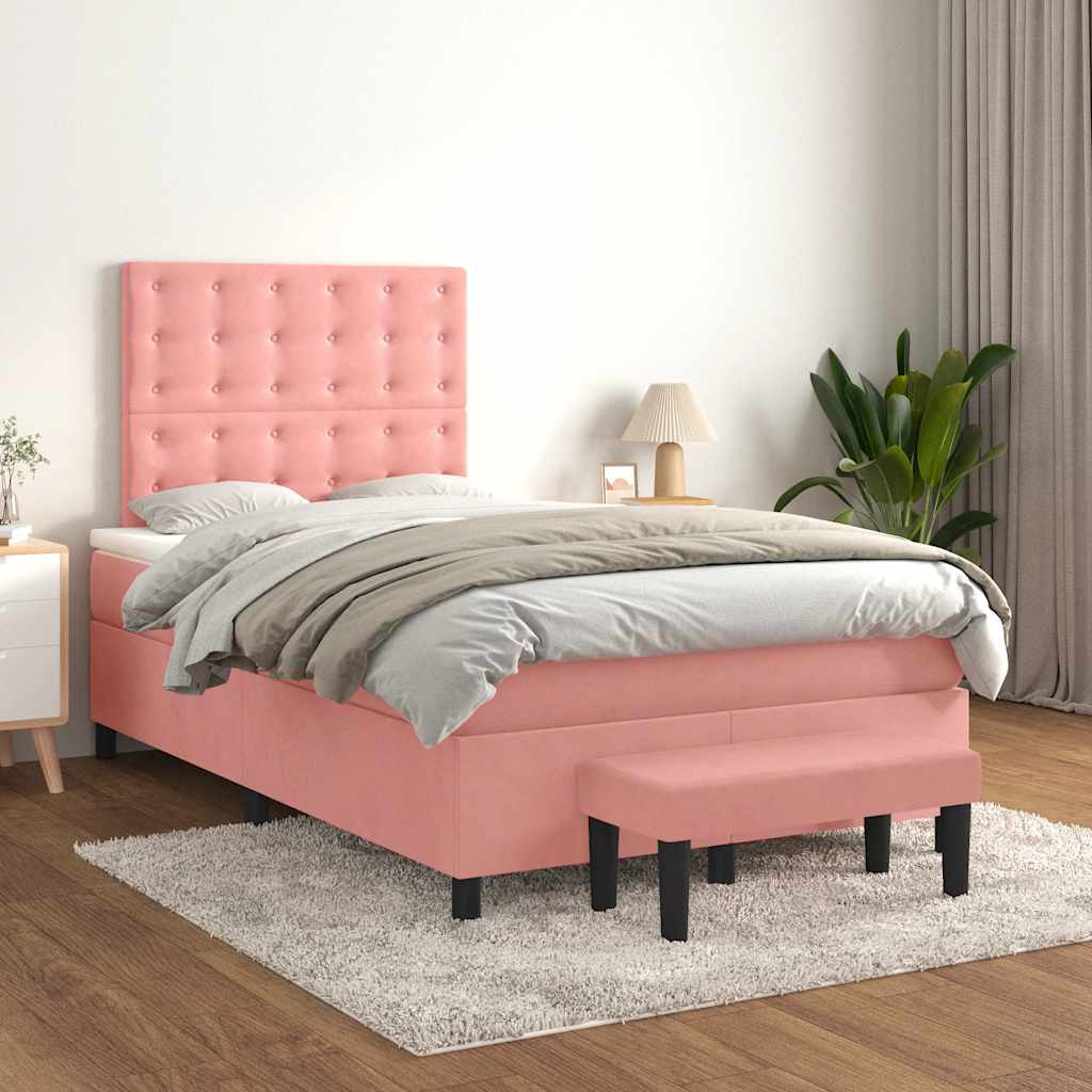 Boxspring met matras fluweel roze 120x190 cm is nu te koop bij PeponiXL, paradijselijk wonen!