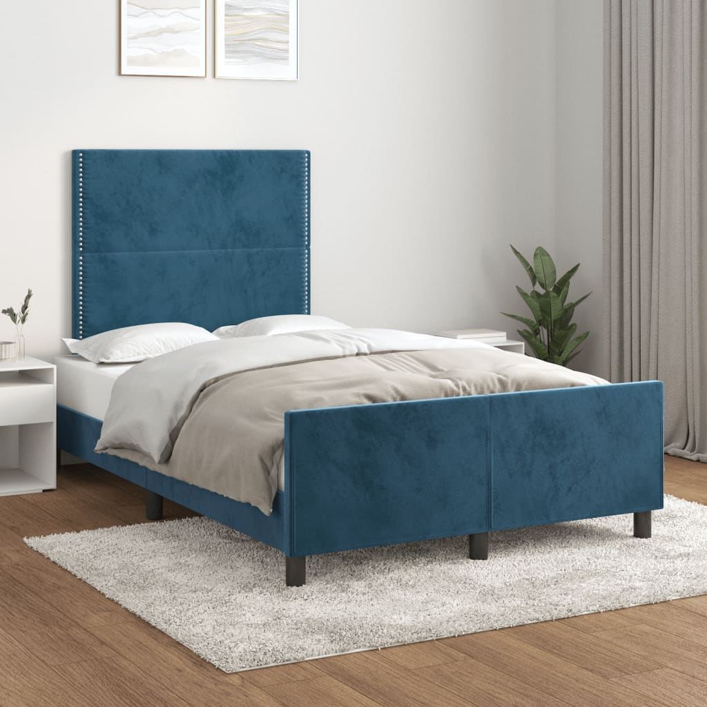 Bedframe zonder matras 120x190 cm fluweel donkerblauw is nu te koop bij PeponiXL, paradijselijk wonen!