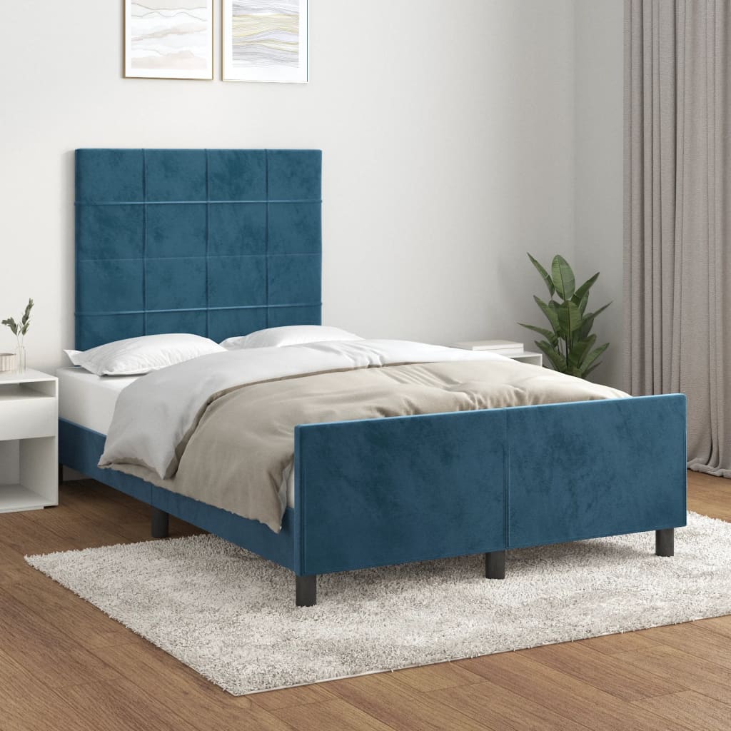 Bedframe zonder matras 120x190 cm fluweel donkerblauw is nu te koop bij PeponiXL, paradijselijk wonen!