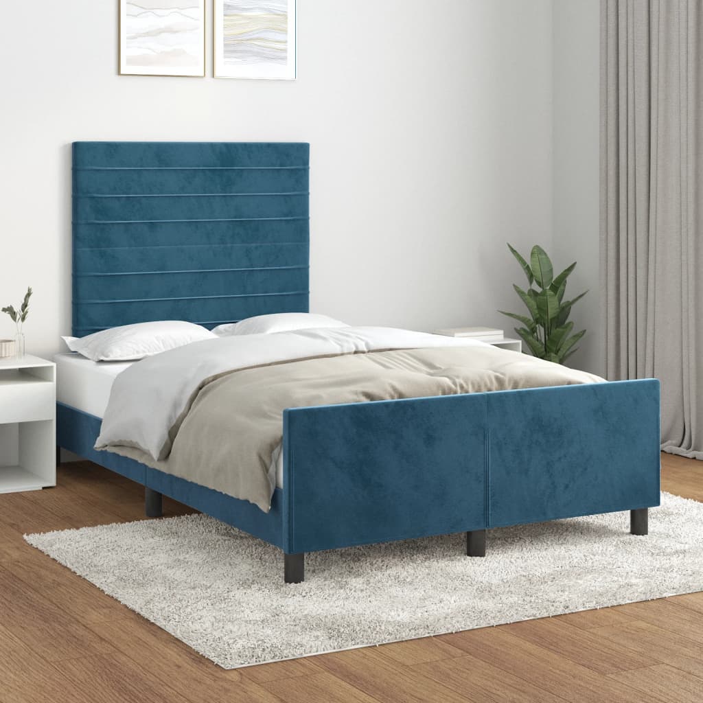 Bedframe zonder matras 120x190 cm fluweel donkerblauw is nu te koop bij PeponiXL, paradijselijk wonen!