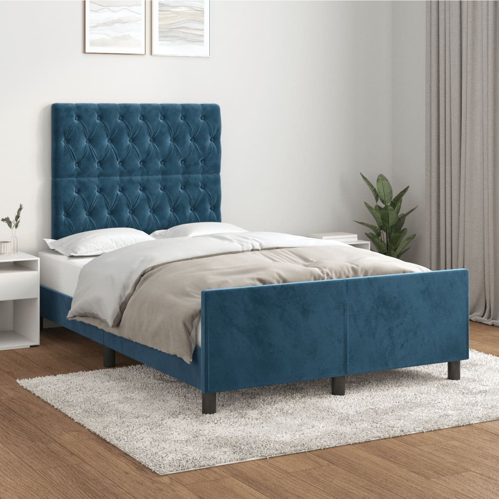 Bedframe zonder matras 120x190 cm fluweel donkerblauw is nu te koop bij PeponiXL, paradijselijk wonen!