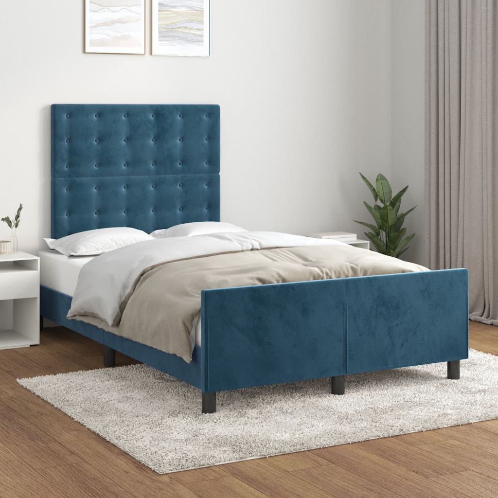 Bedframe zonder matras 120x190 cm fluweel donkerblauw is nu te koop bij PeponiXL, paradijselijk wonen!