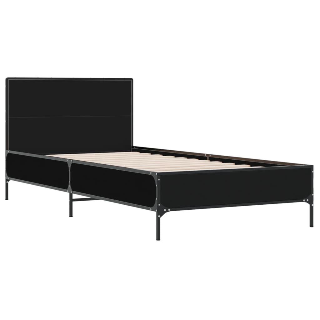 Bedframe bewerkt hout en metaal zwart 90x200 cm is nu te koop bij PeponiXL, paradijselijk wonen!