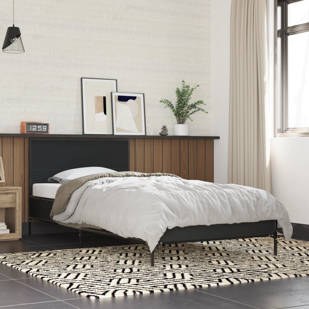 Bedframe bewerkt hout en metaal zwart 90x200 cm is nu te koop bij PeponiXL, paradijselijk wonen!