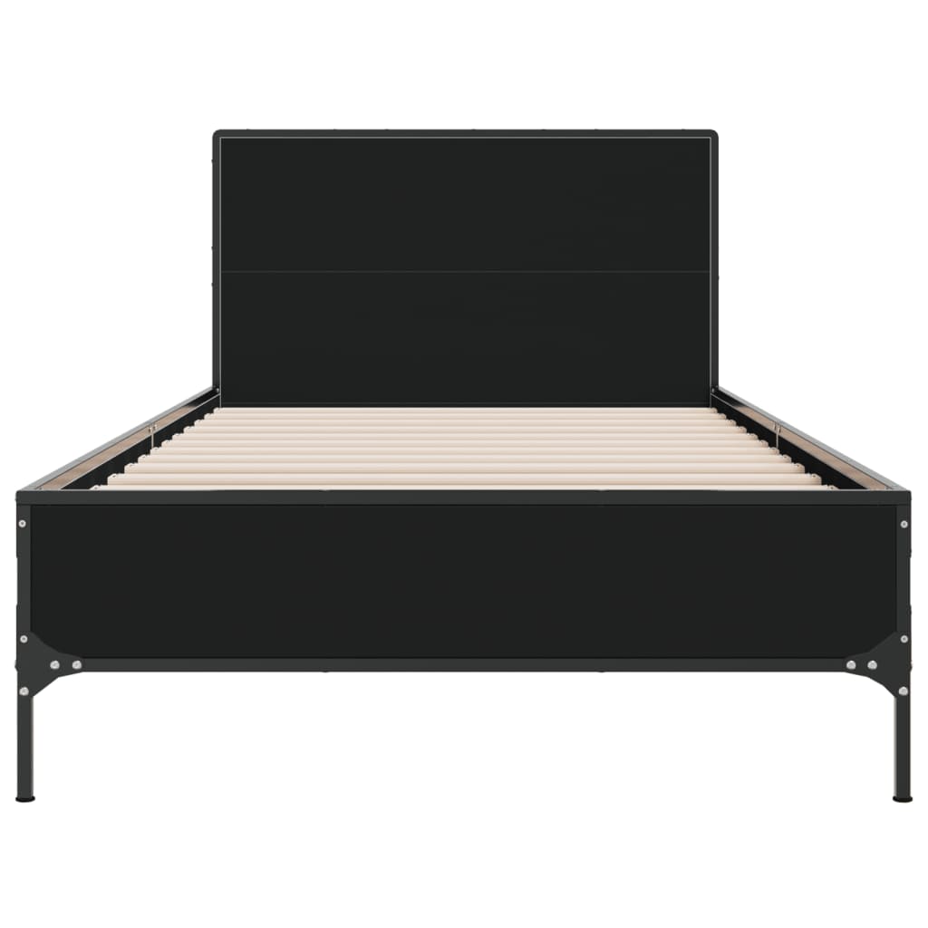 Bedframe bewerkt hout en metaal zwart 90x200 cm is nu te koop bij PeponiXL, paradijselijk wonen!