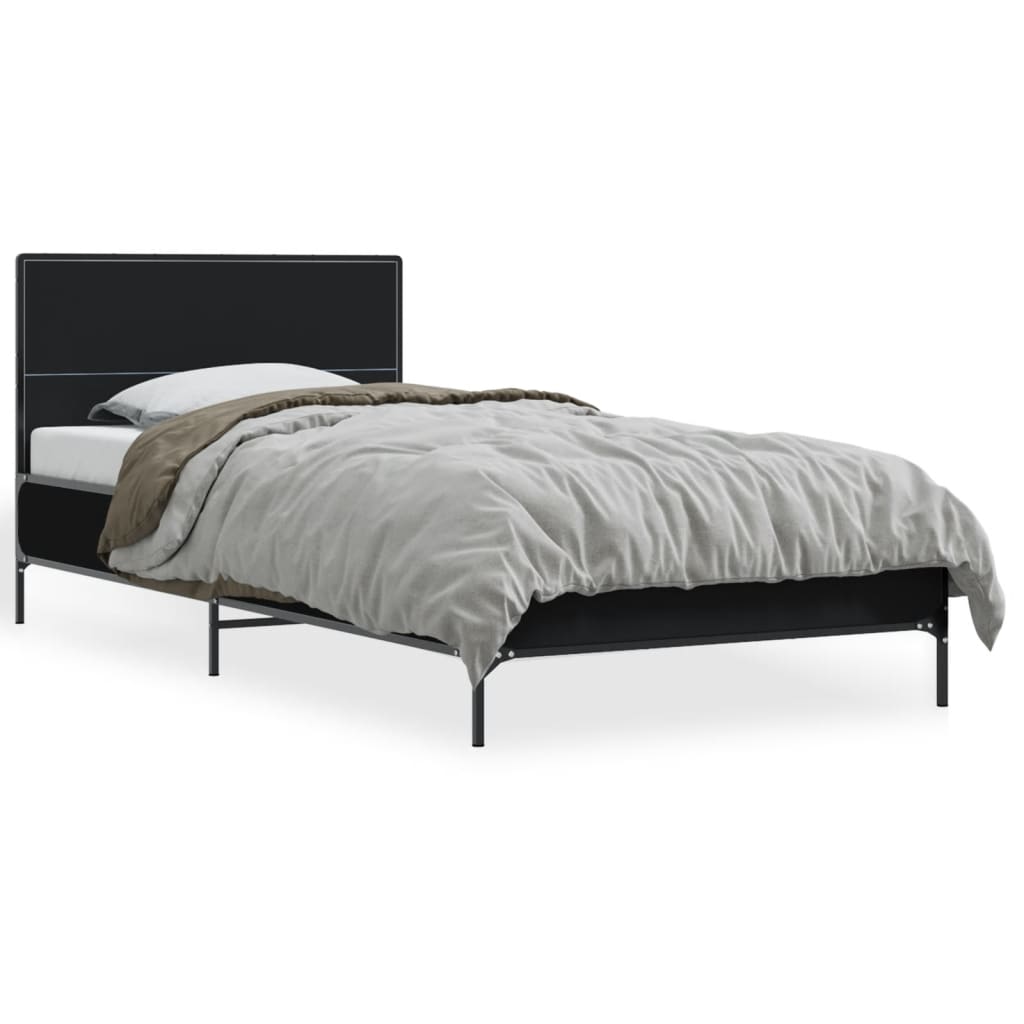 Bedframe bewerkt hout en metaal zwart 90x200 cm is nu te koop bij PeponiXL, paradijselijk wonen!