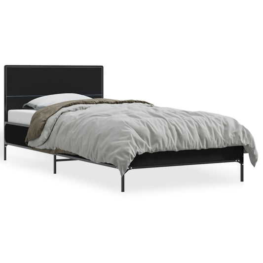 Bedframe bewerkt hout en metaal zwart 90x200 cm is nu te koop bij PeponiXL, paradijselijk wonen!