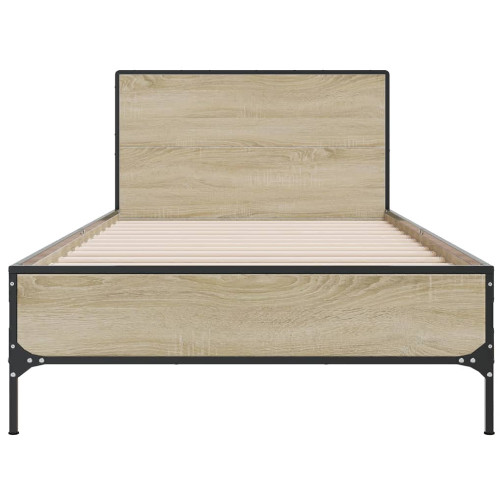 Bedframe bewerkt hout en metaal sonoma eikenkleurig 90x200 cm is nu te koop bij PeponiXL, paradijselijk wonen!