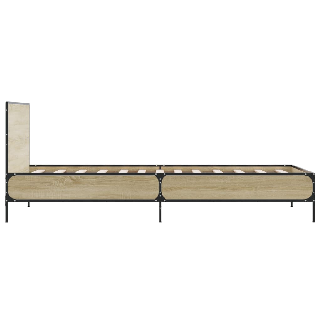 Bedframe bewerkt hout en metaal sonoma eikenkleurig 90x200 cm is nu te koop bij PeponiXL, paradijselijk wonen!