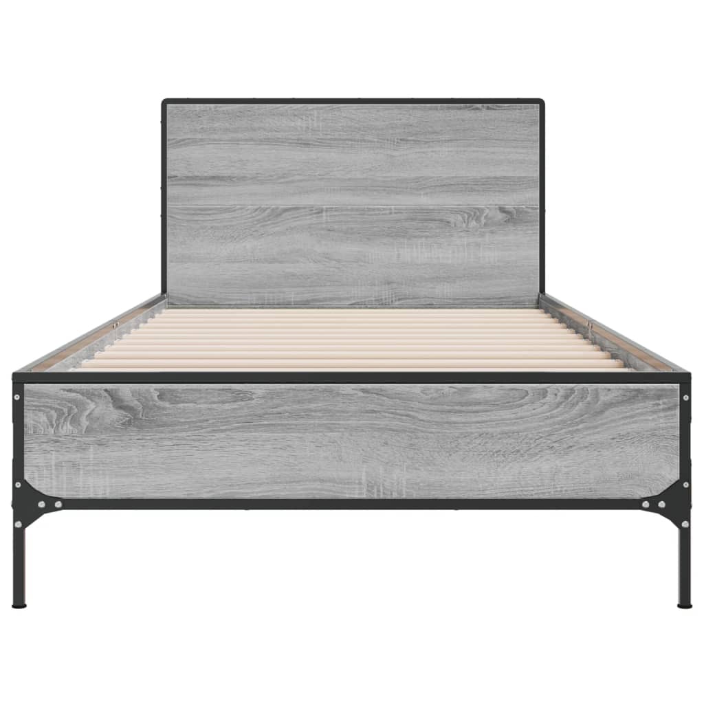 Bedframe bewerkt hout en metaal grijs sonoma eiken 90x200 cm is nu te koop bij PeponiXL, paradijselijk wonen!