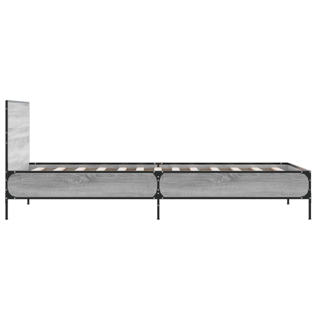 Bedframe bewerkt hout en metaal grijs sonoma eiken 90x200 cm is nu te koop bij PeponiXL, paradijselijk wonen!