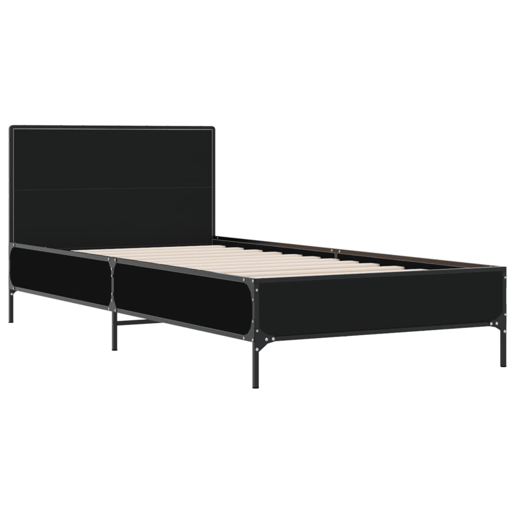 Bedframe bewerkt hout en metaal zwart 100x200 cm is nu te koop bij PeponiXL, paradijselijk wonen!