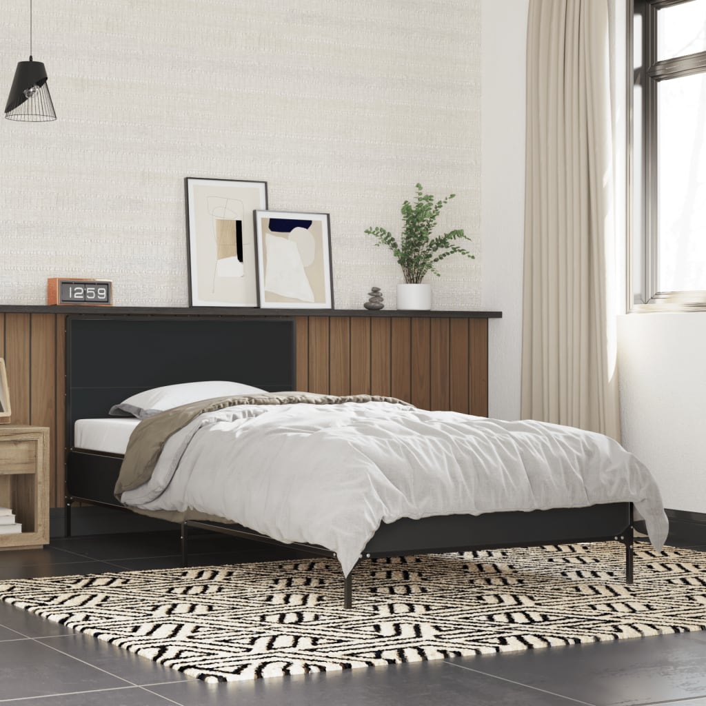 Bedframe bewerkt hout en metaal zwart 100x200 cm is nu te koop bij PeponiXL, paradijselijk wonen!
