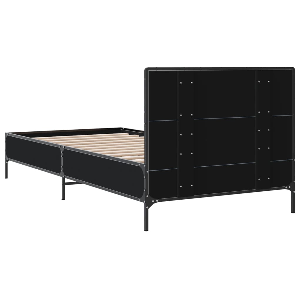 Bedframe bewerkt hout en metaal zwart 100x200 cm is nu te koop bij PeponiXL, paradijselijk wonen!