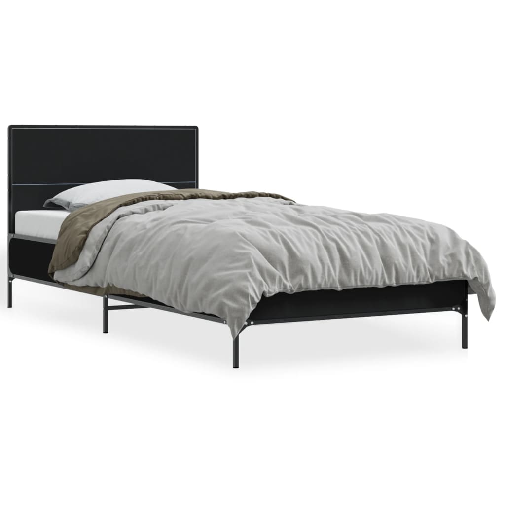 Bedframe bewerkt hout en metaal zwart 100x200 cm is nu te koop bij PeponiXL, paradijselijk wonen!