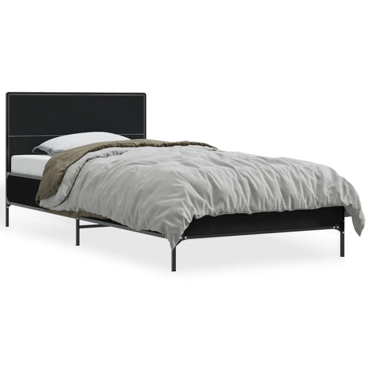 Bedframe bewerkt hout en metaal zwart 100x200 cm is nu te koop bij PeponiXL, paradijselijk wonen!