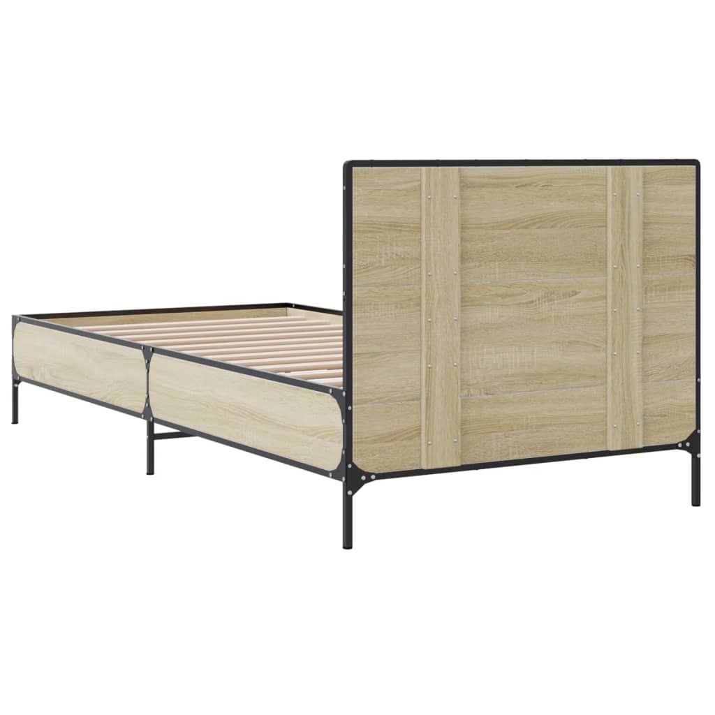 Bedframe bewerkt hout en metaal sonoma eikenkleurig 100x200 cm is nu te koop bij PeponiXL, paradijselijk wonen!
