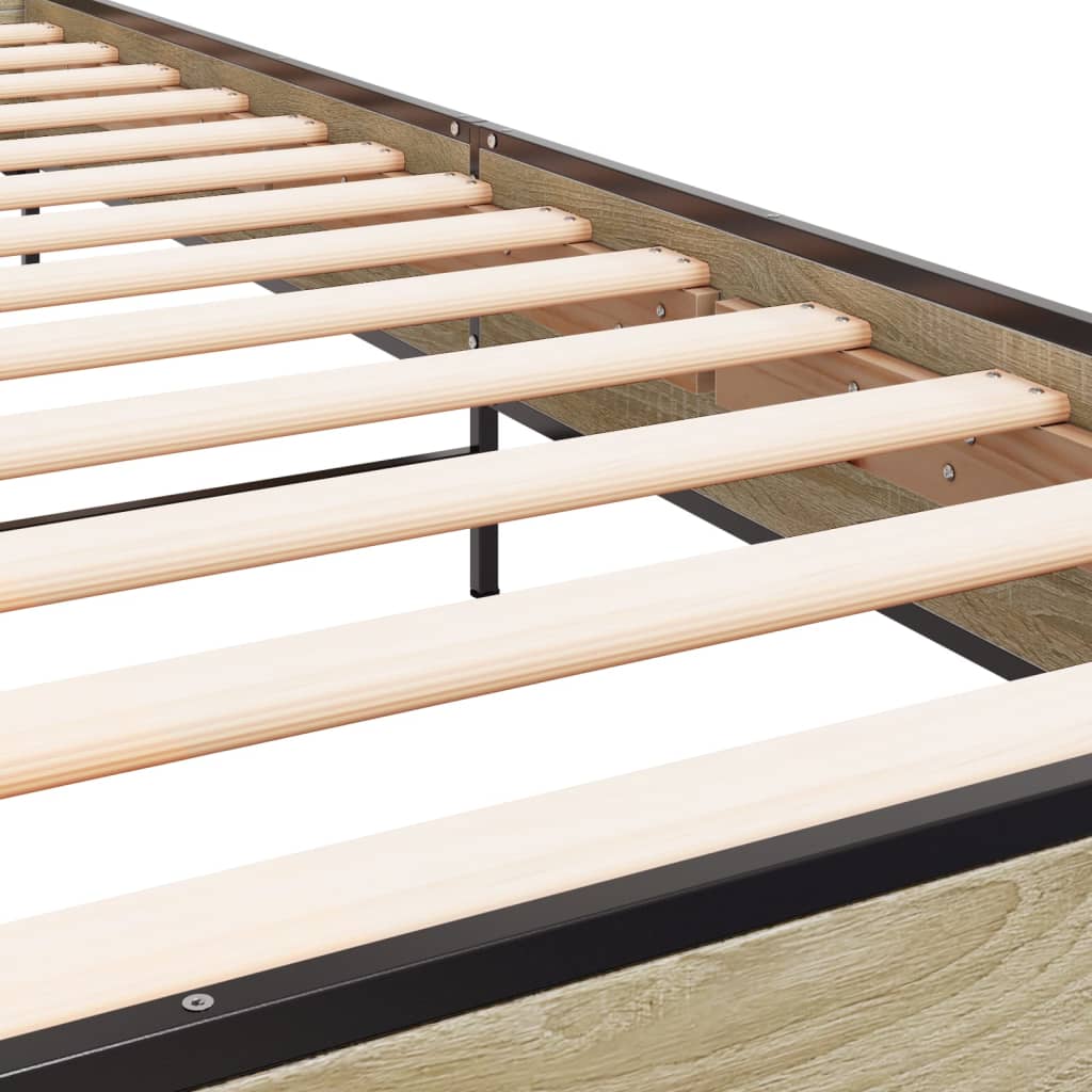 Bedframe bewerkt hout en metaal sonoma eikenkleurig 100x200 cm is nu te koop bij PeponiXL, paradijselijk wonen!