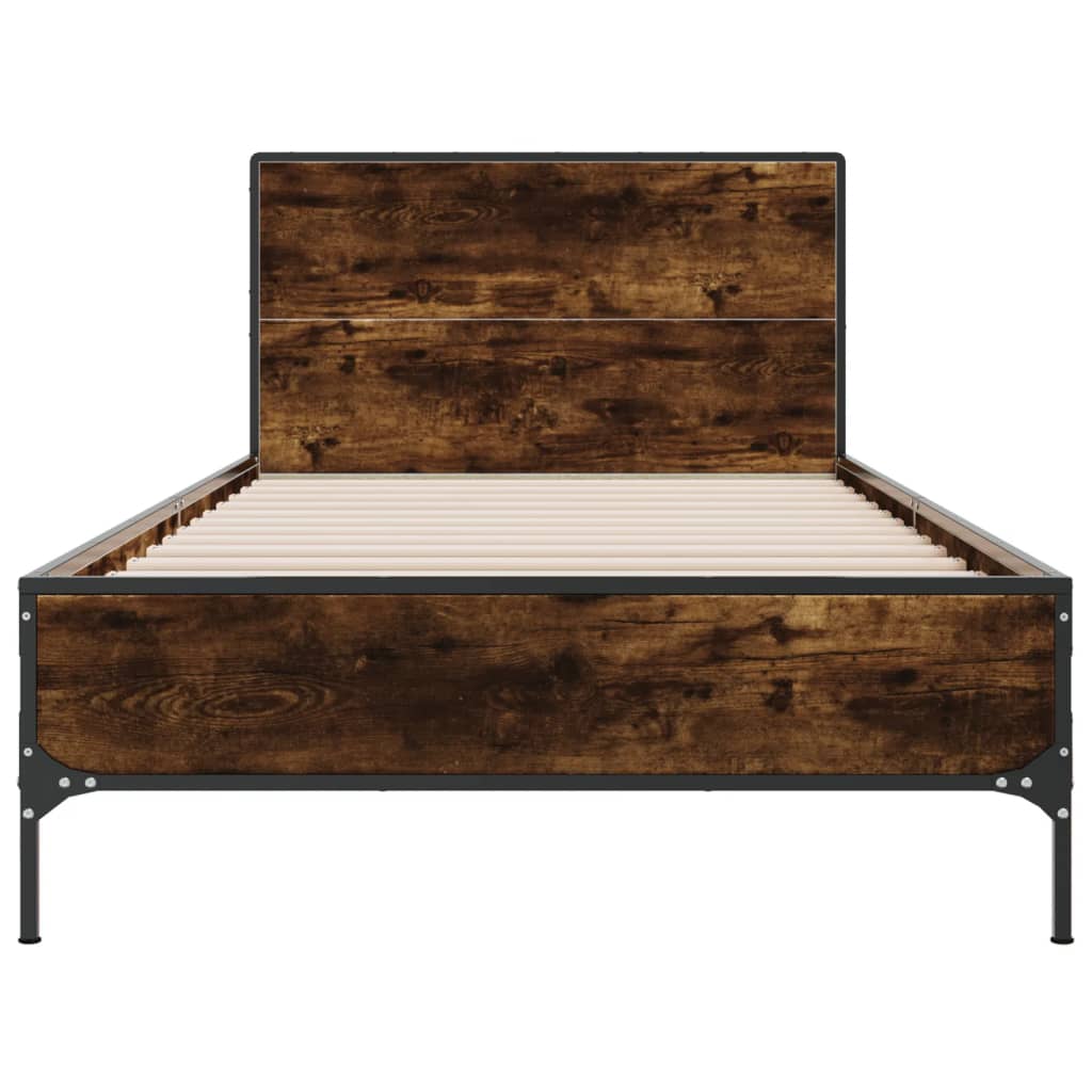 Bedframe bewerkt hout en metaal gerookt eikenkleurig 100x200 cm is nu te koop bij PeponiXL, paradijselijk wonen!