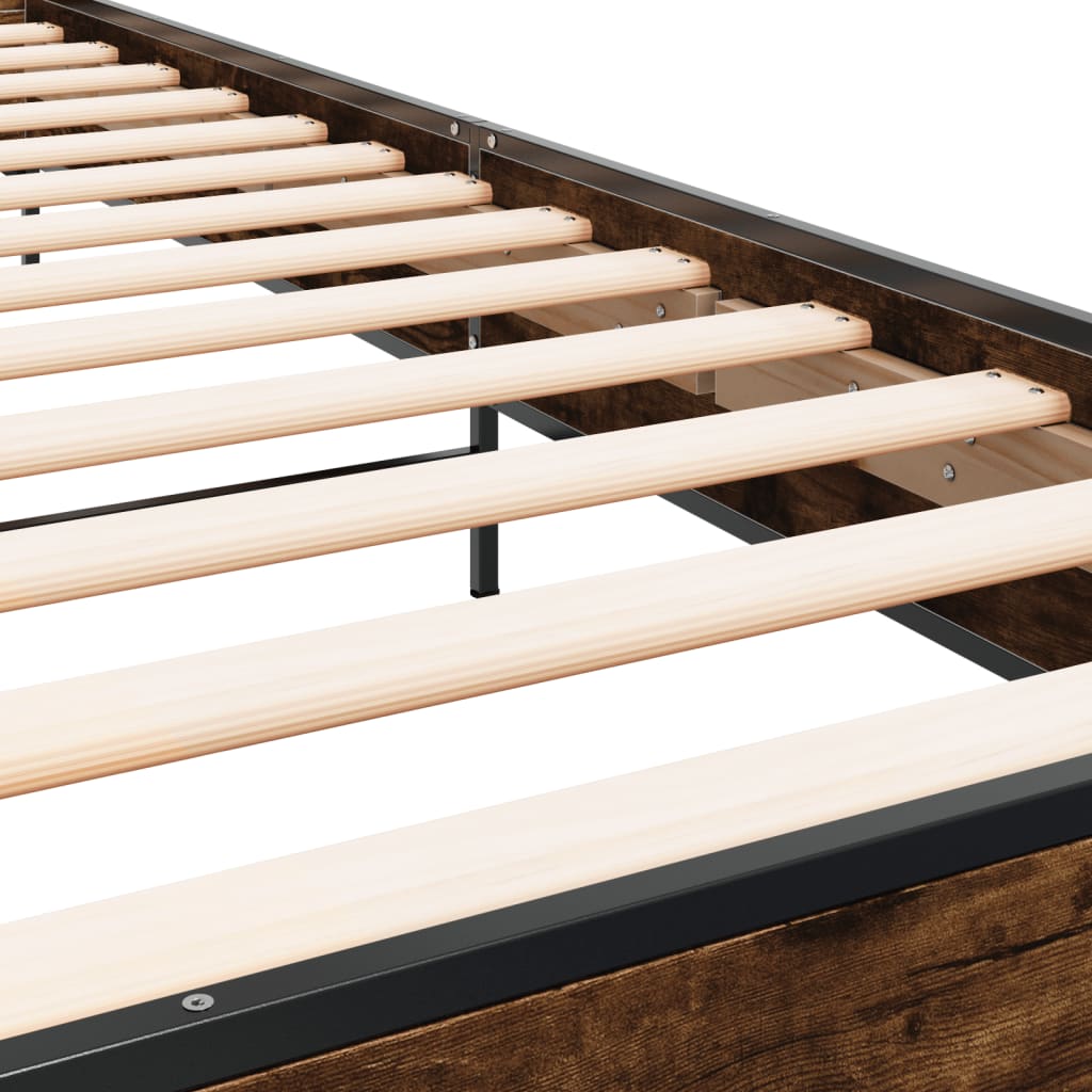 Bedframe bewerkt hout en metaal gerookt eikenkleurig 100x200 cm is nu te koop bij PeponiXL, paradijselijk wonen!