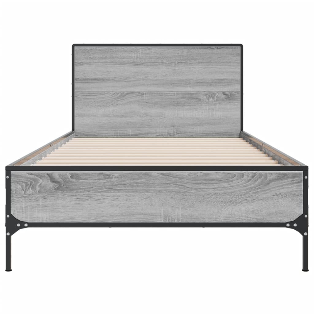 Bedframe bewerkt hout en metaal grijs sonoma eiken 100x200 cm is nu te koop bij PeponiXL, paradijselijk wonen!