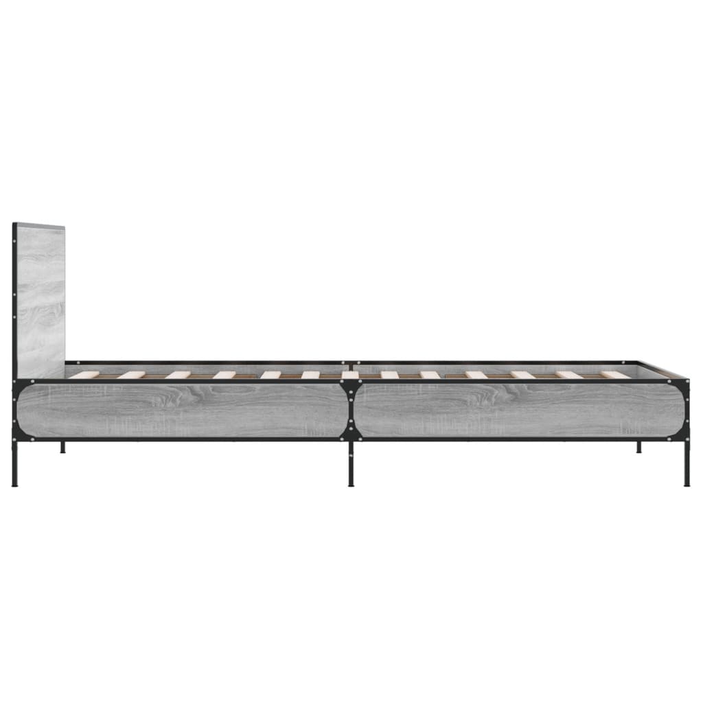 Bedframe bewerkt hout en metaal grijs sonoma eiken 100x200 cm is nu te koop bij PeponiXL, paradijselijk wonen!
