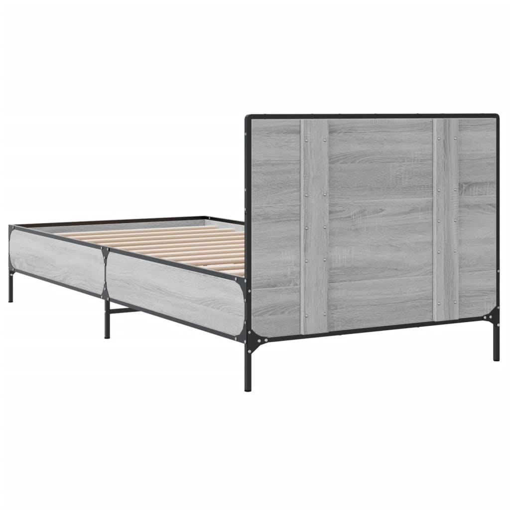 Bedframe bewerkt hout en metaal grijs sonoma eiken 100x200 cm is nu te koop bij PeponiXL, paradijselijk wonen!