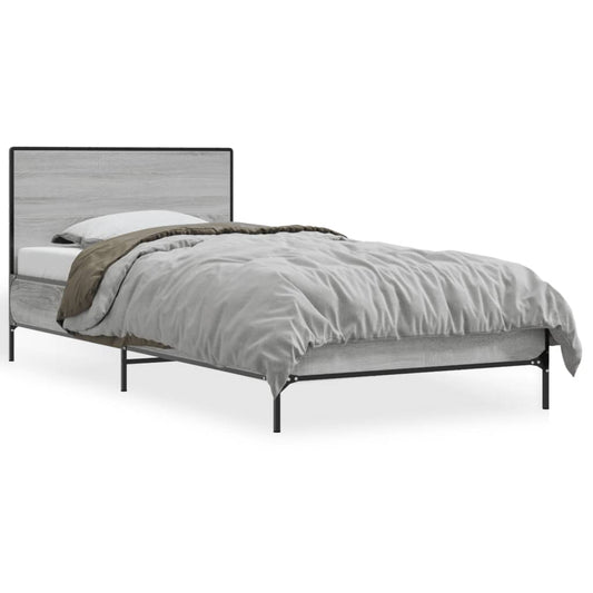 Bedframe bewerkt hout en metaal grijs sonoma eiken 100x200 cm is nu te koop bij PeponiXL, paradijselijk wonen!