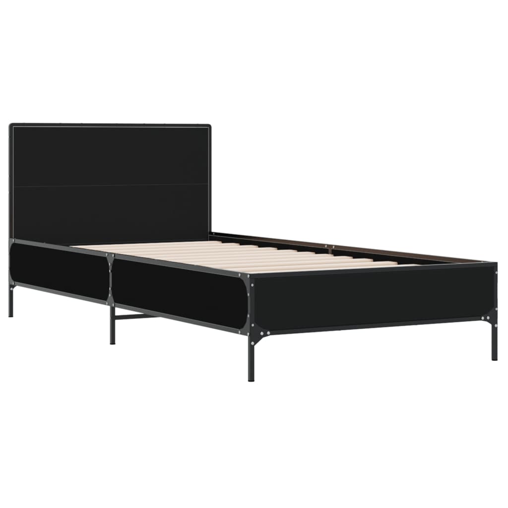 Bedframe bewerkt hout en metaal zwart 75x190 cm is nu te koop bij PeponiXL, paradijselijk wonen!