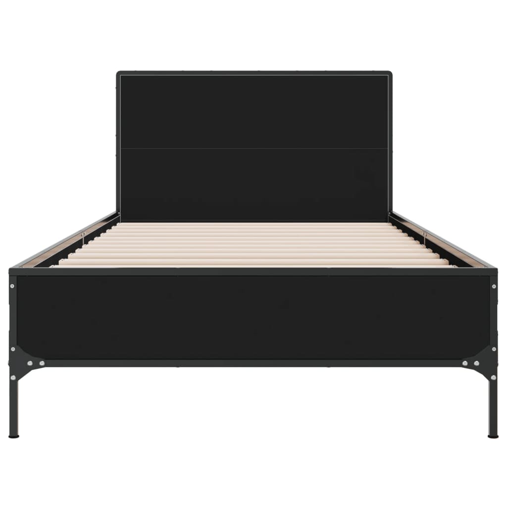 Bedframe bewerkt hout en metaal zwart 75x190 cm is nu te koop bij PeponiXL, paradijselijk wonen!